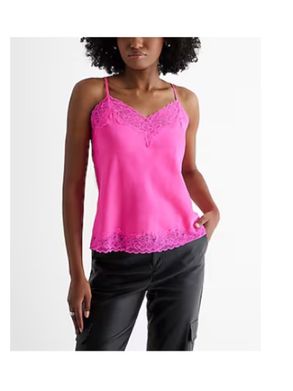 Express Lace-Trim Satin Cami in Hot Pink